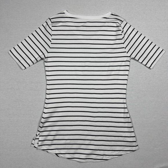 Striped Minimalist Soft Basic V-Neck Tee Isaac Mizrahi Women's Black White XS - Picture 4 of 6